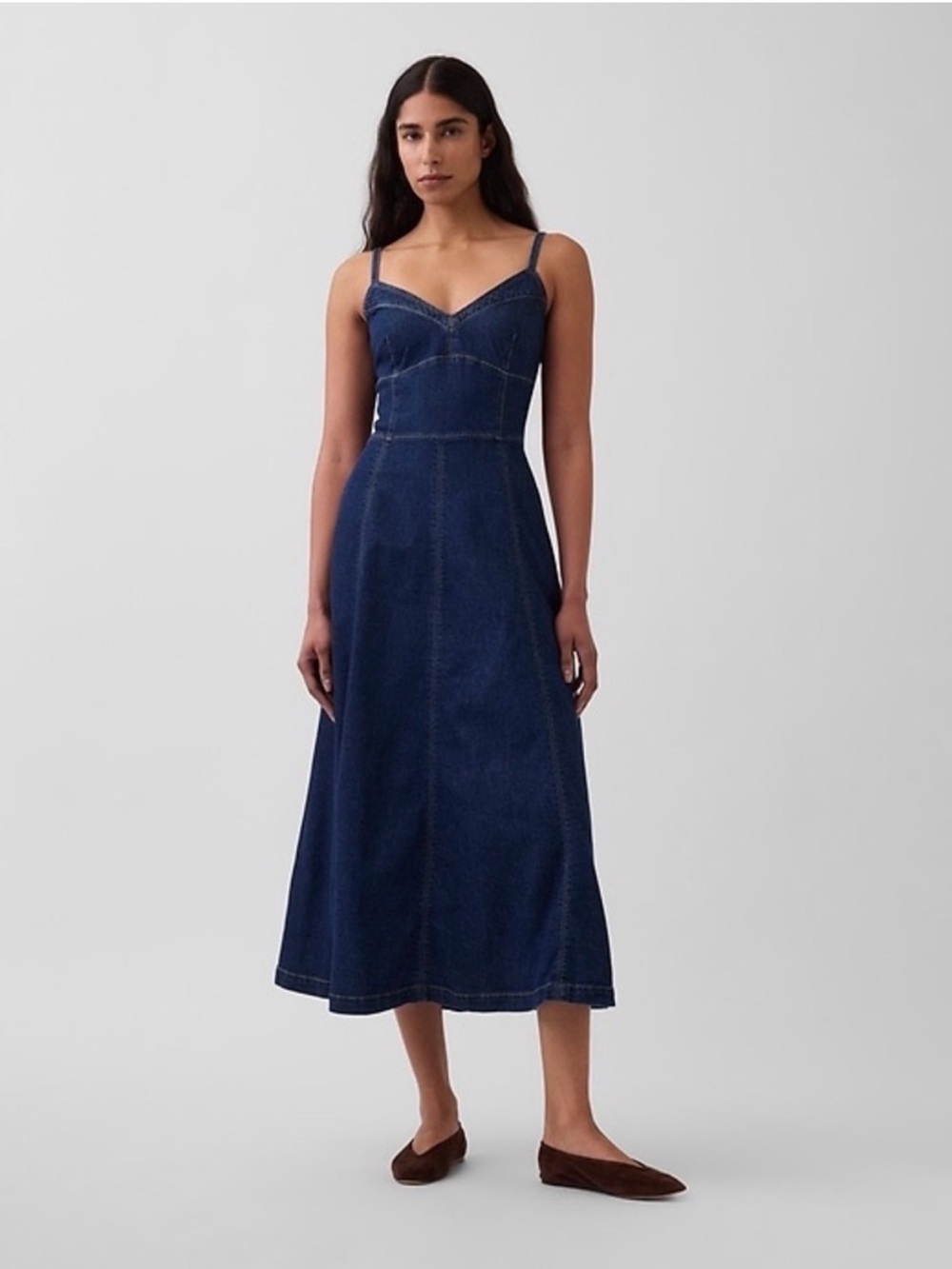 GAP Denim Seamed Corset Maxi Dress